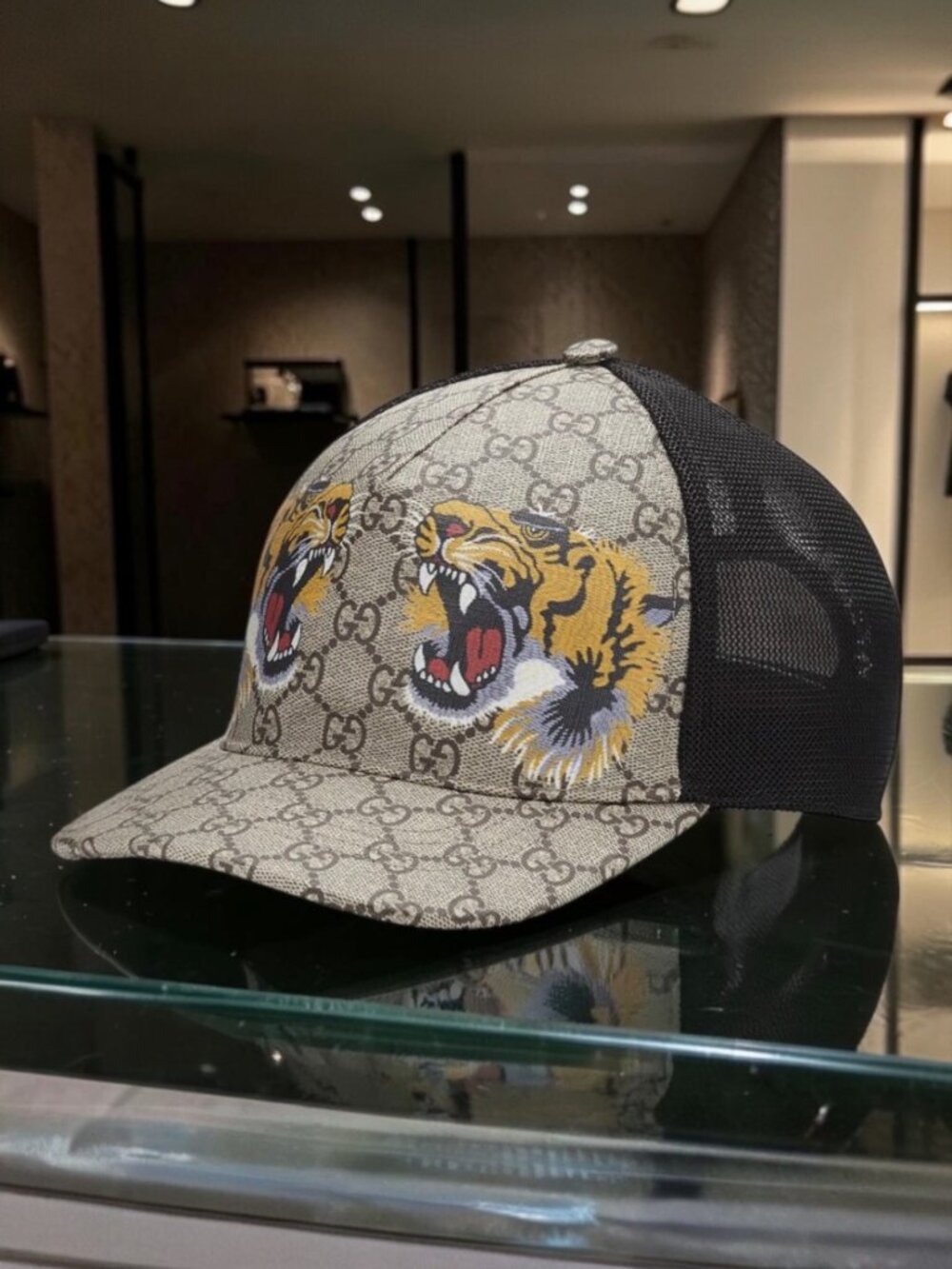 Beige Gucci Tiger Trucker Hat Mesh Baseball Cap Supreme GG Incl Dust Bag Size M - Picture 3 of 8